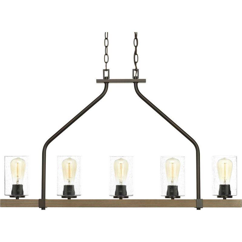 Progress Lighting, Topsail, 5-Light Chandelier, Antique Bronze, Parchment-finish Glass Shades