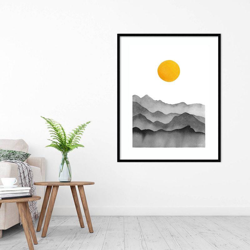 33" x 41" Yellow Mountain Range Silhouette by Cat Coq: Amanti Art Black Framed Print - Modern Decor