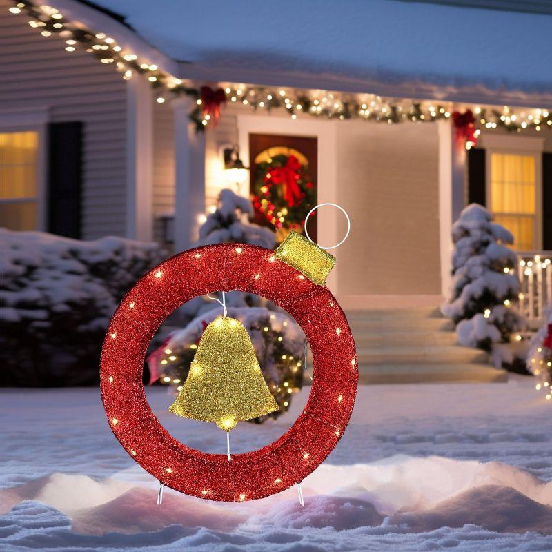 1.9Ft Red and Gold Ornament Bell Wreath with Lights