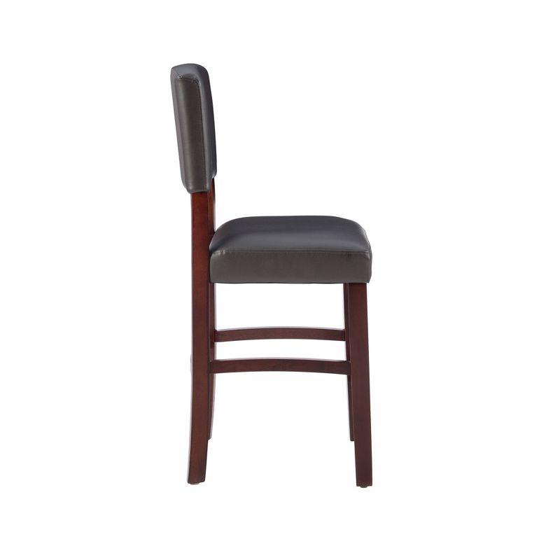 24" Monaco Padded Back Faux Leather Counter Height Barstool Hardwood/Brown - Linon: Espresso Finish, Rubberwood