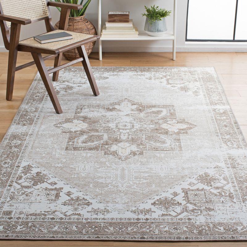 Ivory and Beige Synthetic Washable Area Rug