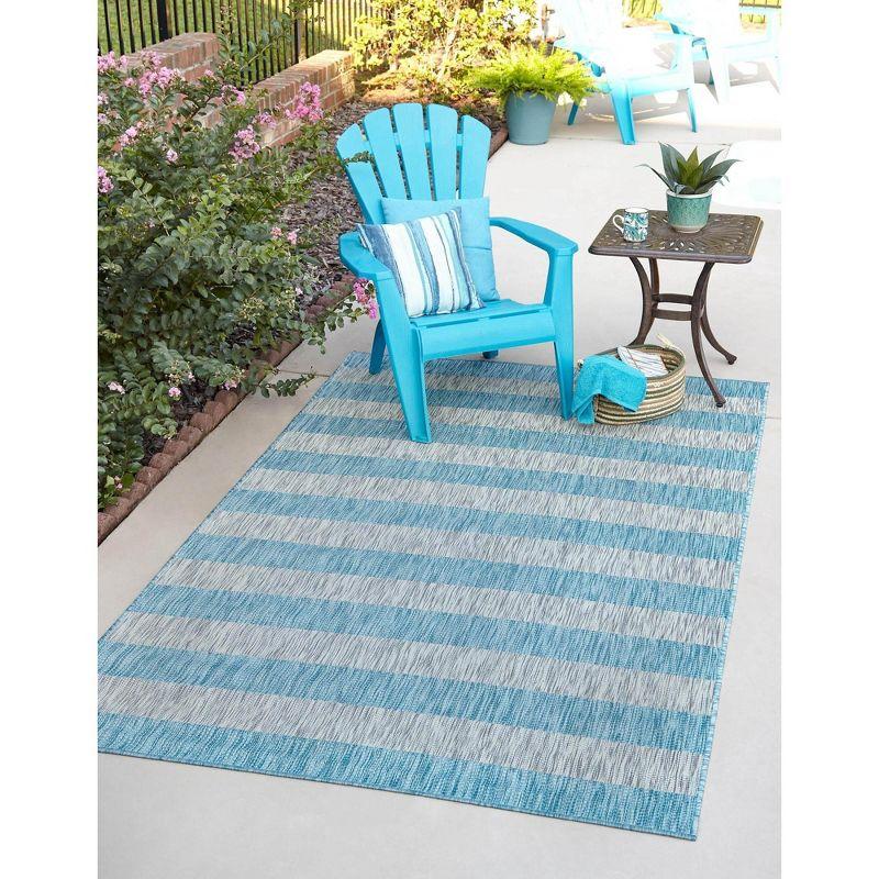 Unique Loom 9' 0 x 12' 0 Rectangle Indoor/Outdoor Striped Light Aqua Area Rug