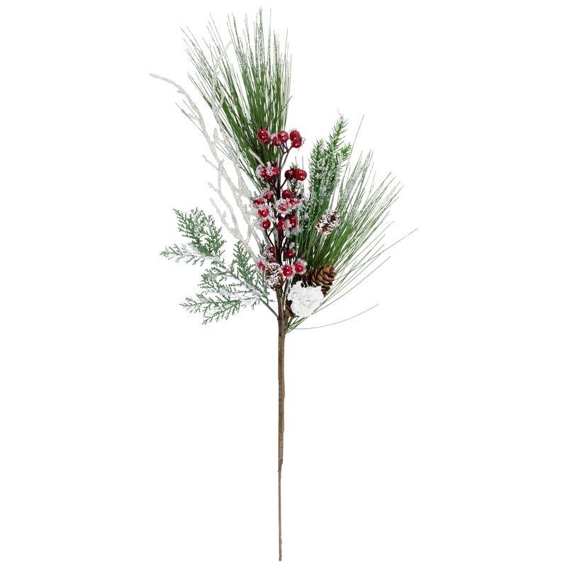 Northlight Frosted Mixed Pine and Berries Artificial Christmas Spray - 26"