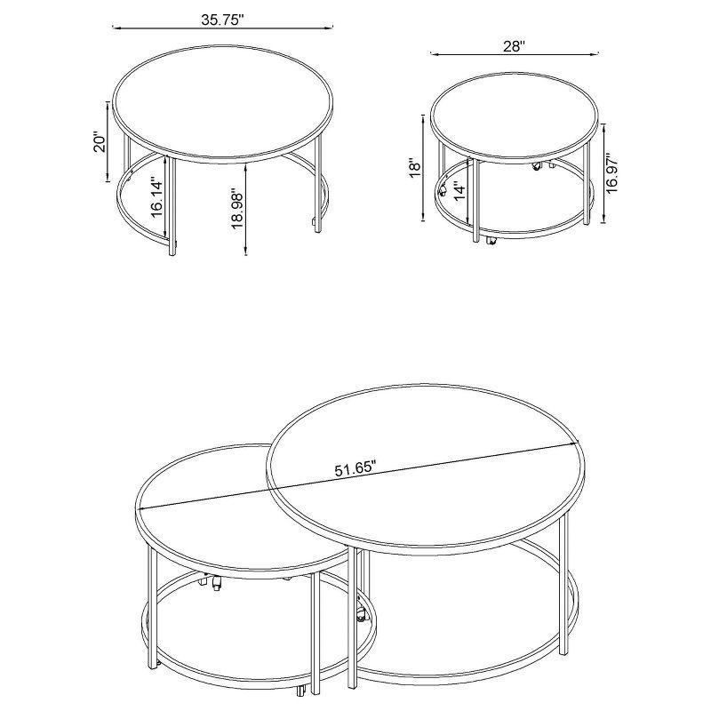 2pc Lynn Round Nesting Coffee Table Set: Marble Glass Top, Chrome Frame - Coaster