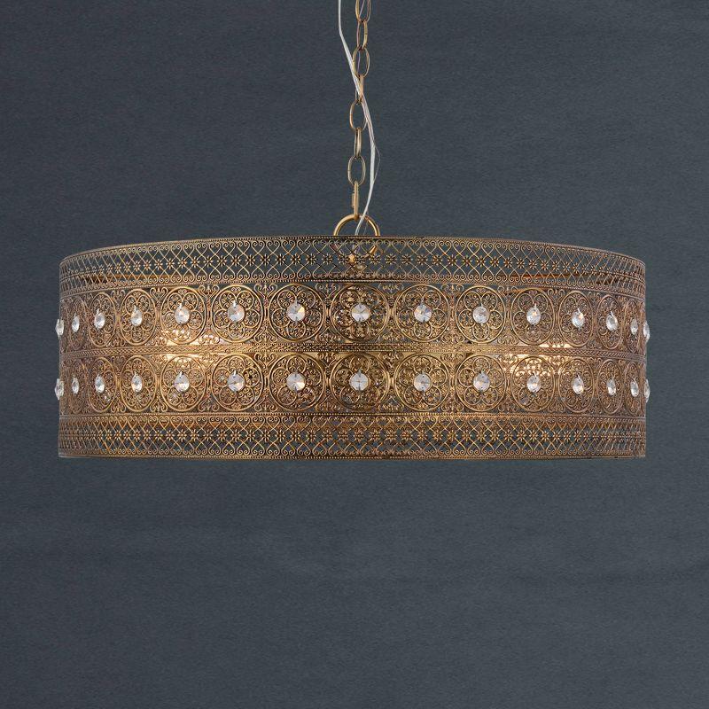 23.5" 3-Light Bryar Chandelier Brass/Crystal - River of Goods: UL Listed, Adjustable Height, Metal & Crystal Drum