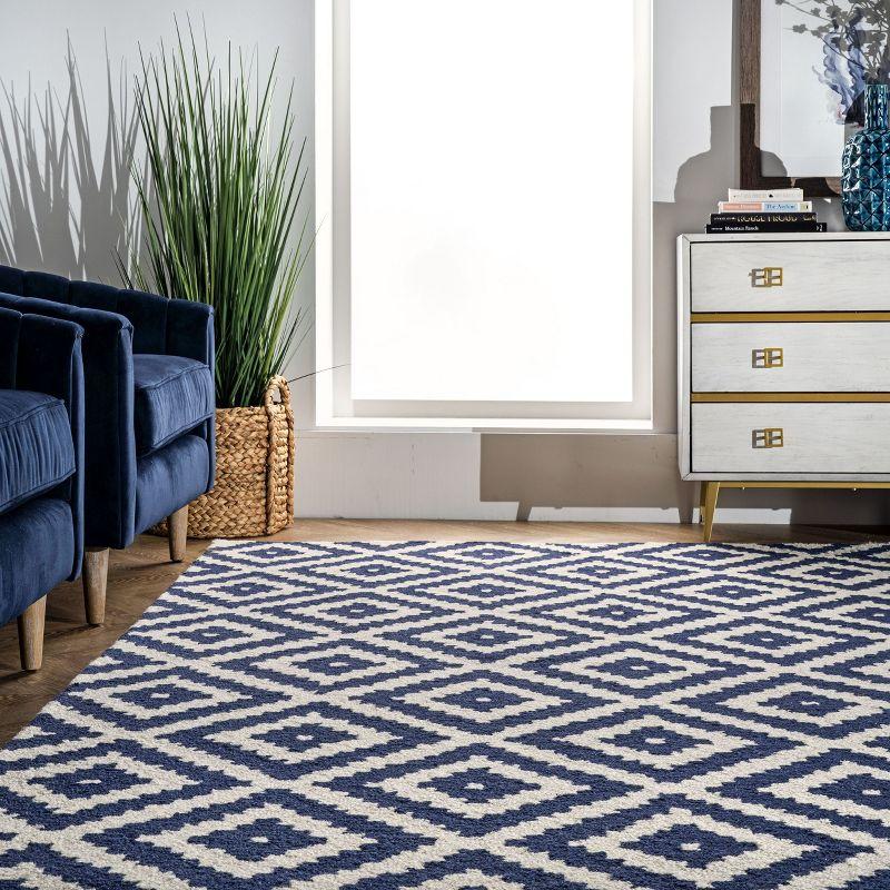 Nuloom Kellee Geometric 3x5 Wool Accent Indoor Area Rug for Living Room Bedroom Dining Room Entryway Kitchen, Navy/White