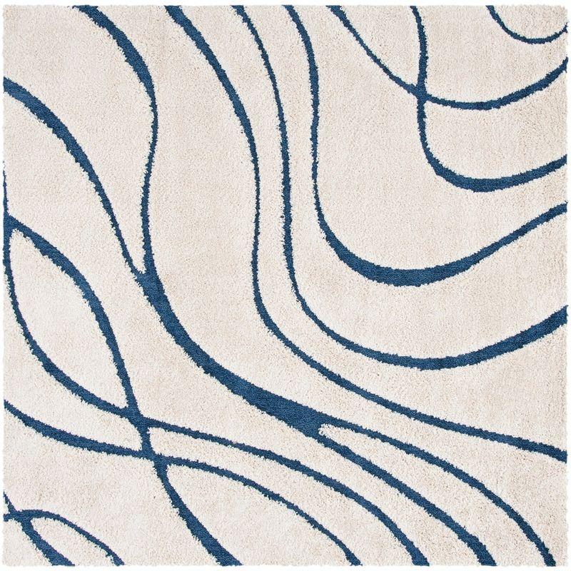 Florida Shag SG471 Power Loomed Indoor Accent Rug - Cream/Blue - 4'x4' Square - Safavieh
