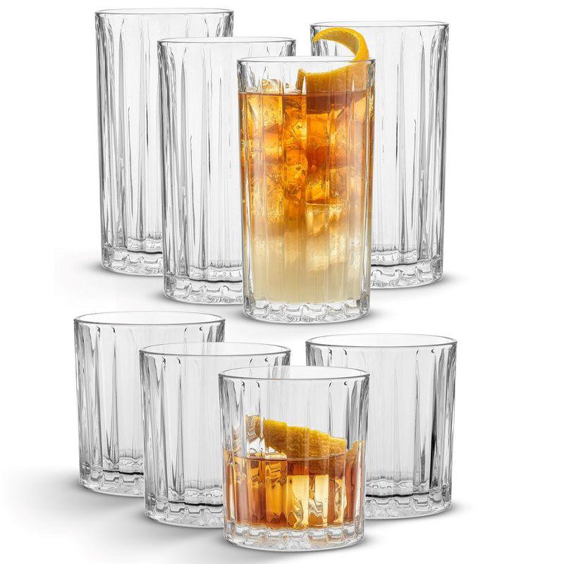 Alina Clear Ribbed Highball and Tumbler Glass Set