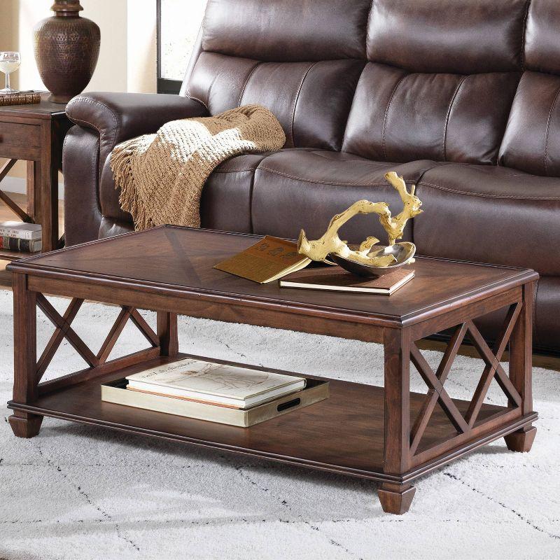 Alaterre Furniture 3pc Bridgton Wood Living Room Set: Pine Furniture, Cherry Stain