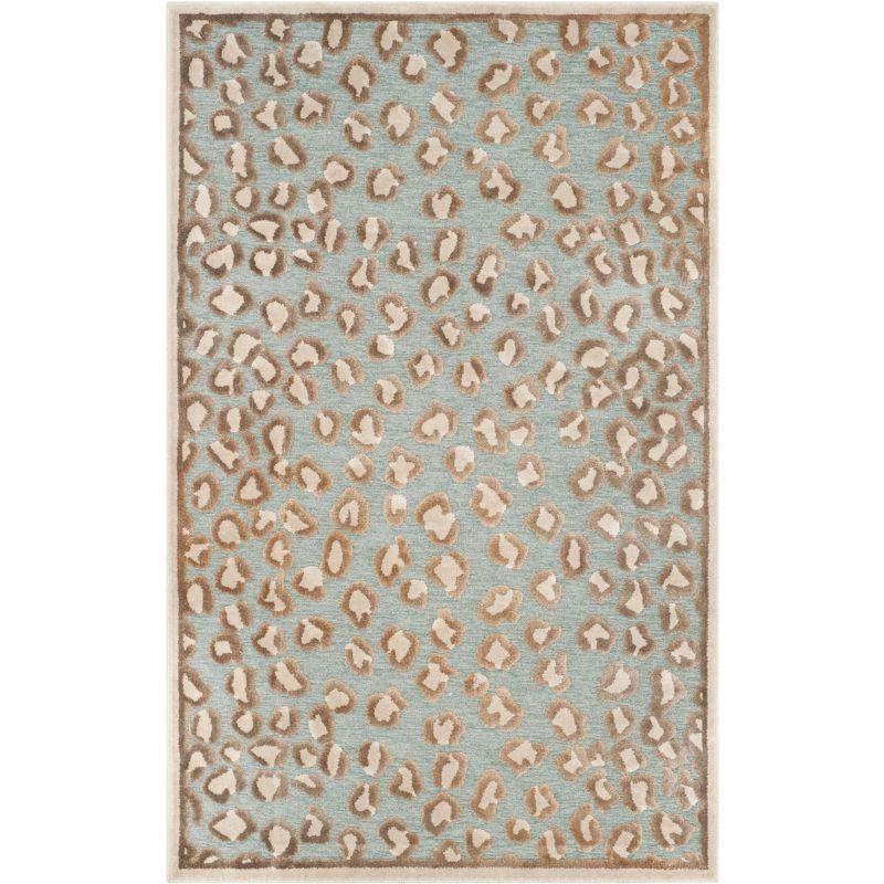 Stone Aqua Leopard Print Viscose Accent Rug 2'7" x 4'