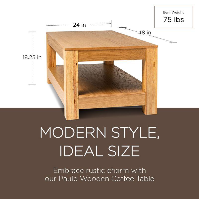 Weathered Natural Large Wooden Coffee Table with Storage Shelf