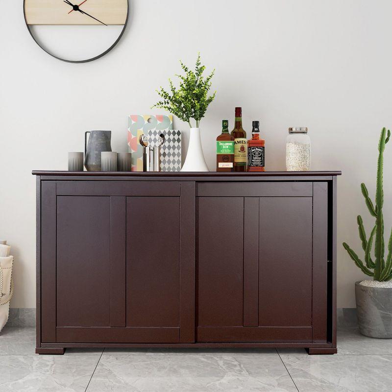 Costway Kitchen Storage Cabinet Sideboard Buffet Cupboard Wood Sliding Door Pantry Black/Gray/Brown/White