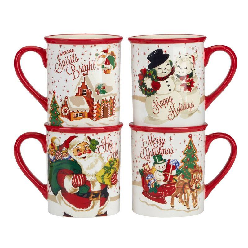 Santa's Retro Christmas Ceramic Red 18oz Mug Set