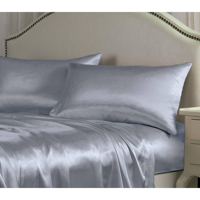Queen Satin Sheet Set Silver - Belles & Whistles