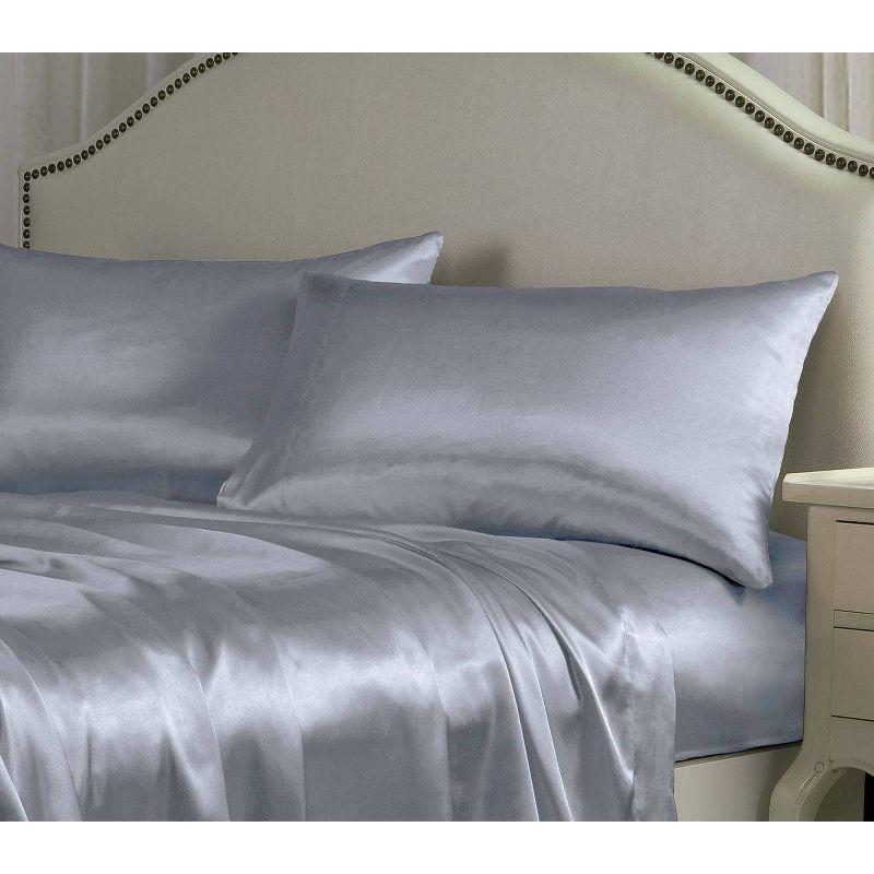 Queen Silver Satin Charmeuse Sheet Set with Pillowcases