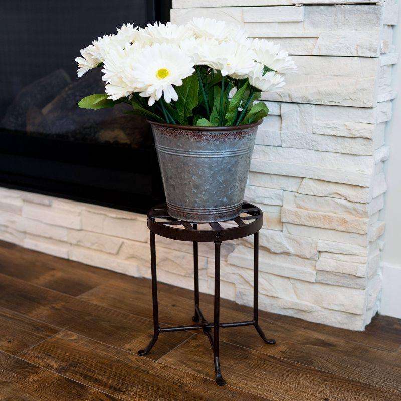 Small Round Iron Table Flowers Plant Stand - ACHLA Designs: Contemporary Freestanding Outdoor Holder, No Assembly Required