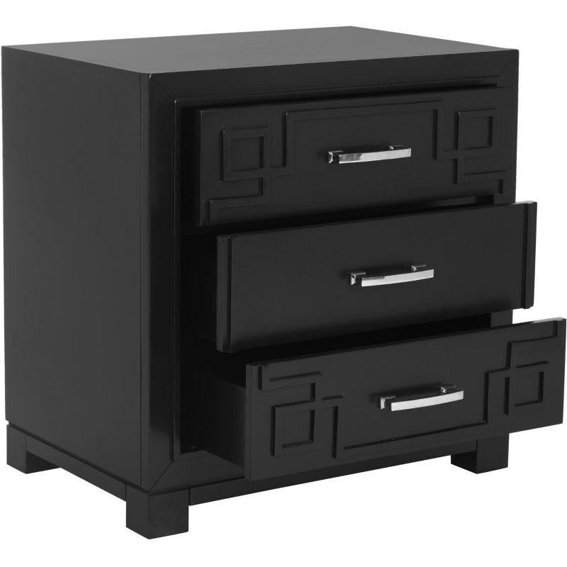 Raina 3 Drawer Greek Key Nightstand - FOX6278 - Black - Safavieh Couture