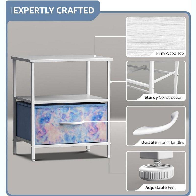Sorbus 1 Drawer and Shelves Nightstand with Steel Frame, Wood Top & Fabric Bins in Tie Dye & Reviews | Wayfair