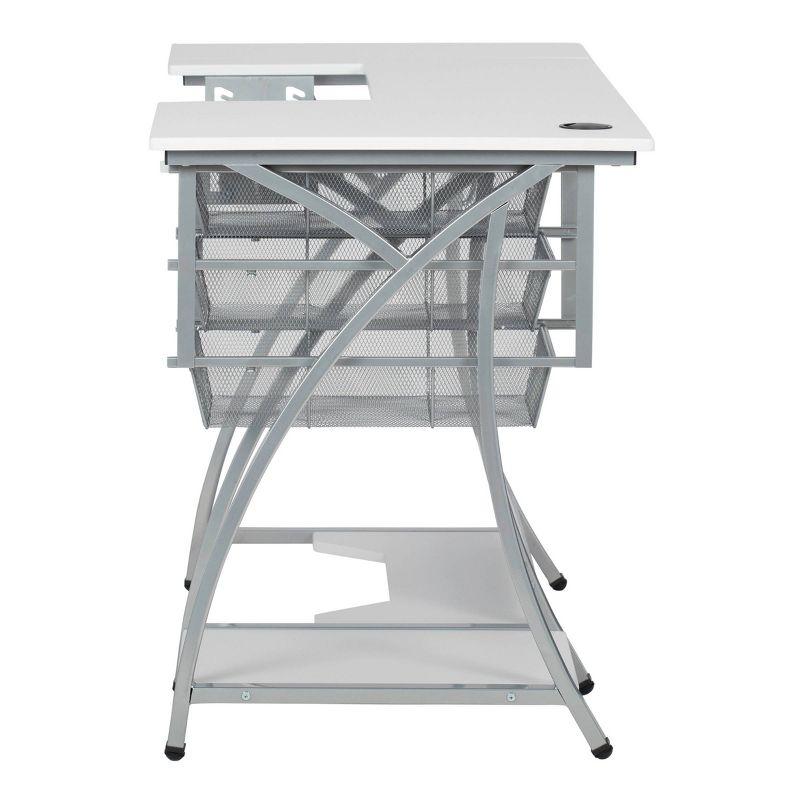 Silver and White Foldable Sewing Table with Mesh Drawers