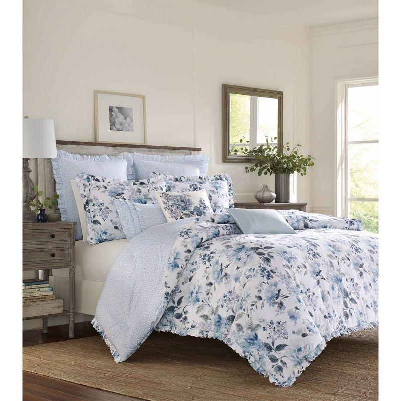 Chloe Blue/White Floral 100% Cotton Breakfast 14x20 Decorative Pillow Cover with Removable Insert