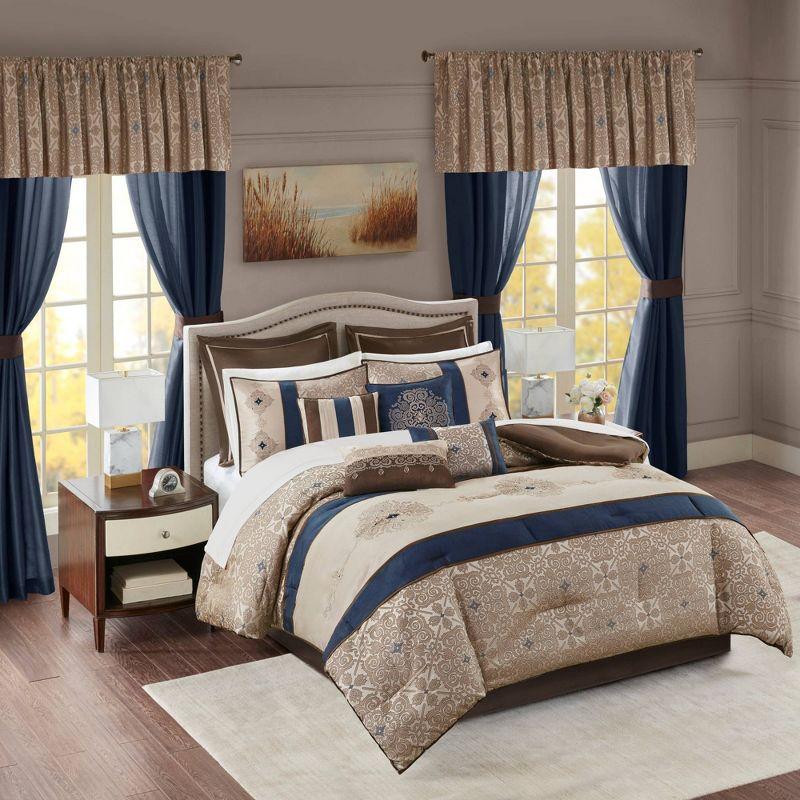 Navy Jacquard Microfiber King 24-Piece Bedding Set