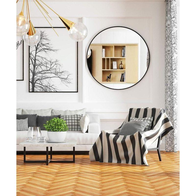 USHOWER 36" Black Round Wall Mirror - Metal Frame Circle Mirror for Bathroom, Bedroom, Living Room, and Entryway Decor