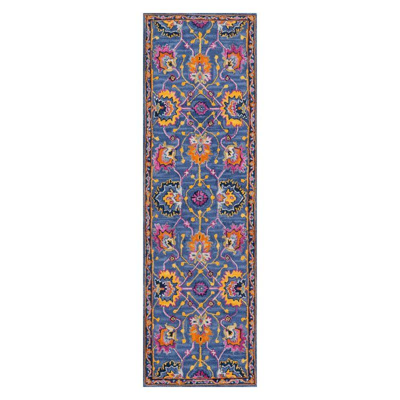 2'3"x7'10" Ibiza Oscar Runner Rug Blue - Momeni: Wool Floral Area Rug, Traditional Tufted Indoor Runner