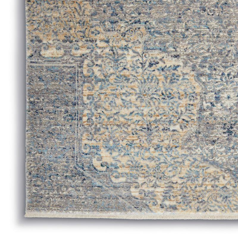 Elysian Medallion Hand-Knotted Wool and Silk Blend Area Rug, Blue and Cream