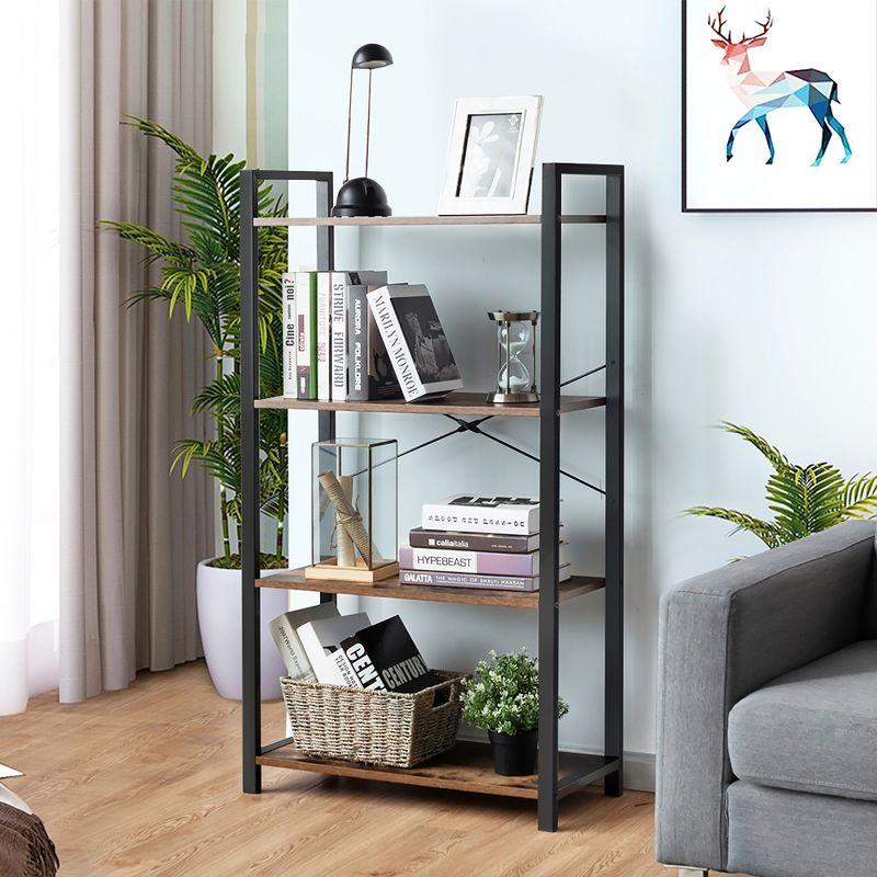 Costway 4-Tier Bookshelf Industrial Bookcase Diaplay Shelf Storage Rack Rustic Brown\Black