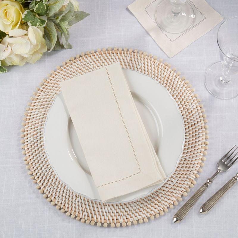 Saro Lifestyle Hemstitched Elegance Napkin  (set of 4), Ecru, 22" x 22"