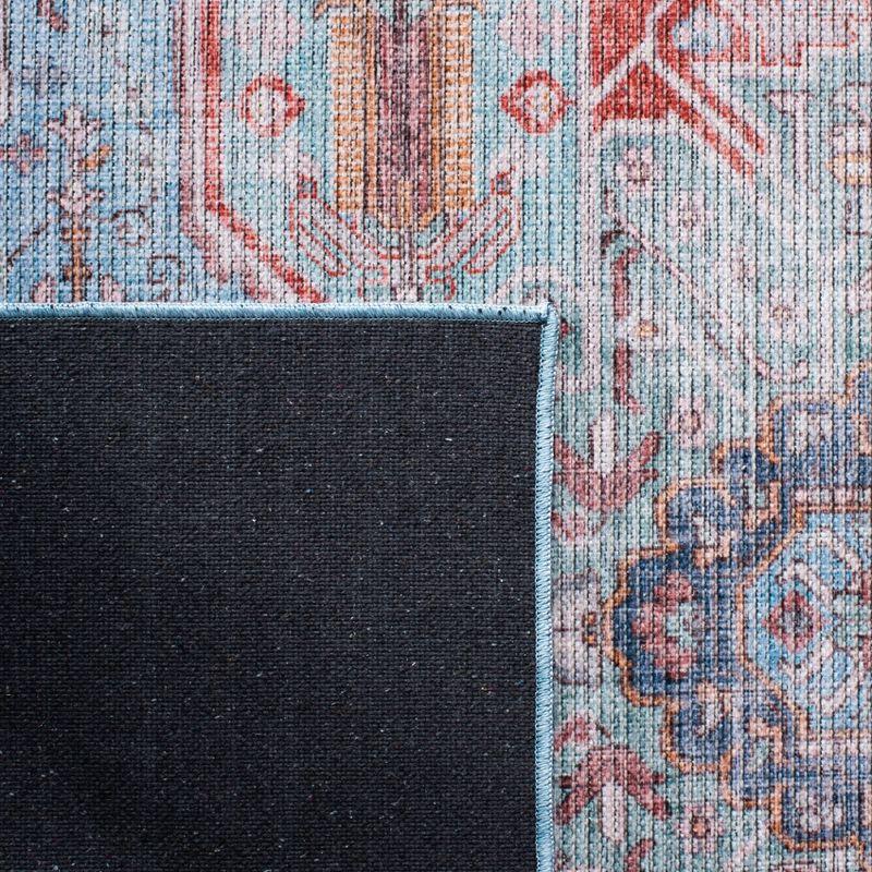 Serapi Blue and Rust Washable Viscose Area Rug 4' x 6'