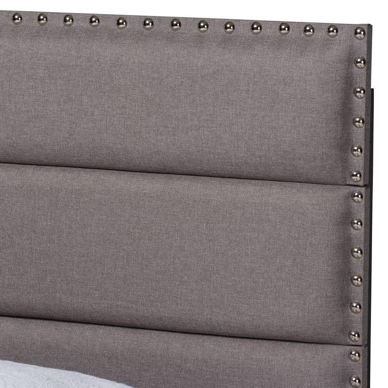 Gray Twin Upholstered Bed with Tufted Headboard and Nailhead Trim