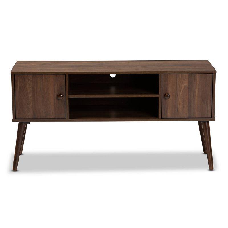 Alard 2 Door Wood TV Stand for TVs up to 50" Walnut - Baxton Studio: Mid-Century Modern Media Console with Fixed Shelves