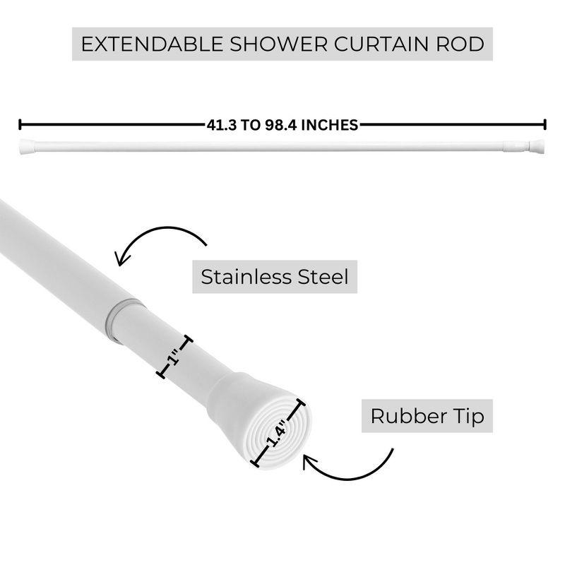 Evideco French Home Goods Adjustable White Shower Curtain Rod, Tension Design for Quick Installation, Extendable Length 41.3 to 98.4 Inches