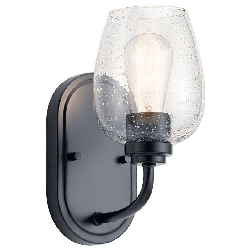 Black Outdoor Wall Sconce with Clear Seeded Glass