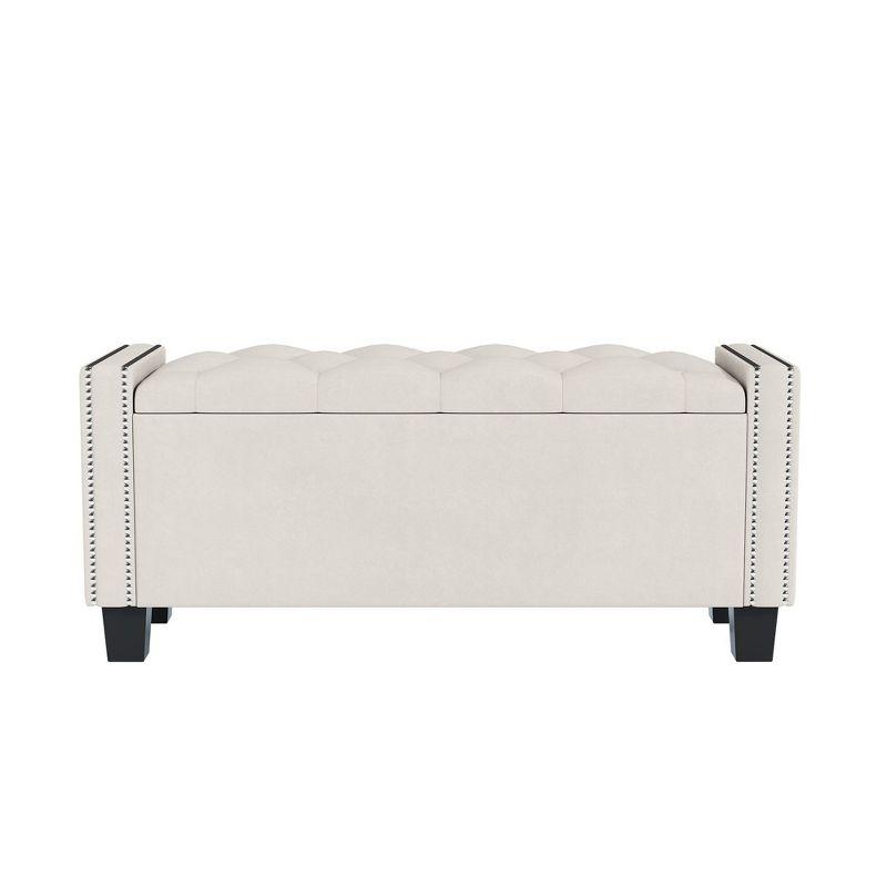 Beige Velvet Tufted Storage Bench with Rivet Design