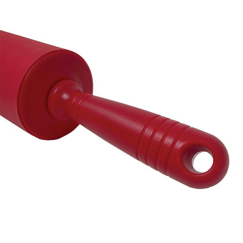 Red Silicone Non-Stick Rolling Pin with Handles