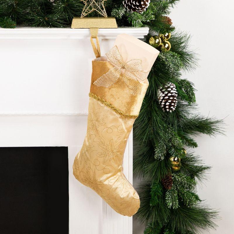 20" Gold Glittered Poinsettia Christmas Stocking