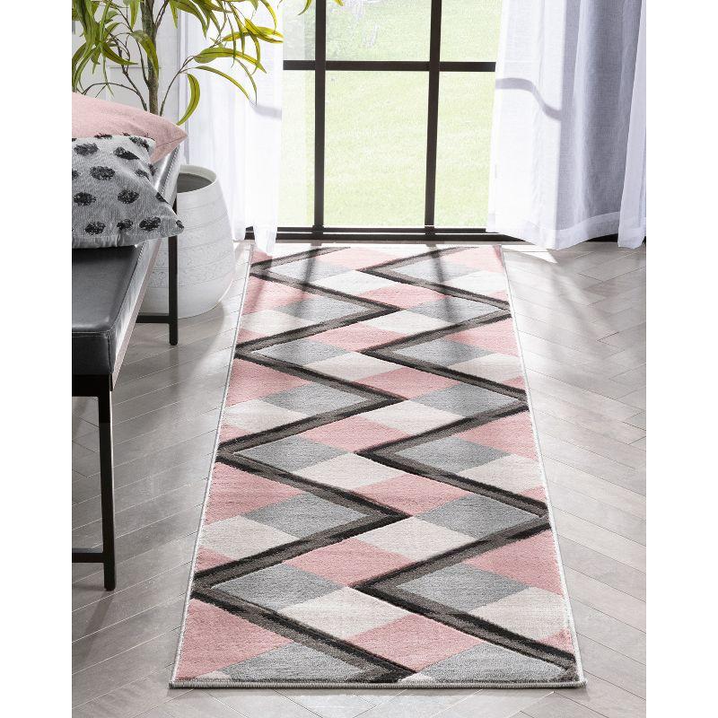 Well Woven Naya Blush Pink Modern Geometric Diamond Boxes Pattern Runner Rug (2'7" x 7'3")
