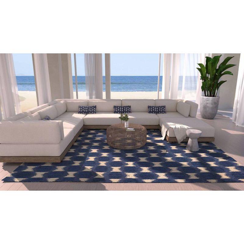 Momeni 5'x8' Leiden Ikat Handtufted Area Rug Navy Blue: Wool, Medium Pile, Classic Pattern, Indoor Use, Rectangle Shape
