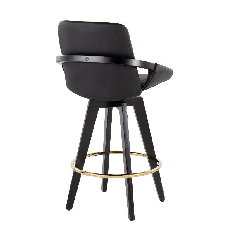 Set of 2 Cosmo PU Leather/Metal/Wood Counter Height Barstools Black/Gold - LumiSource: Swivel Seat, Fixed Height
