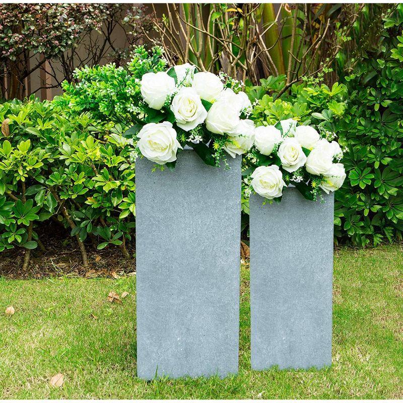 Set of 2 Tall Square Lightweight Concrete Planters Slate Gray - Rosemead Home & Garden, Inc.