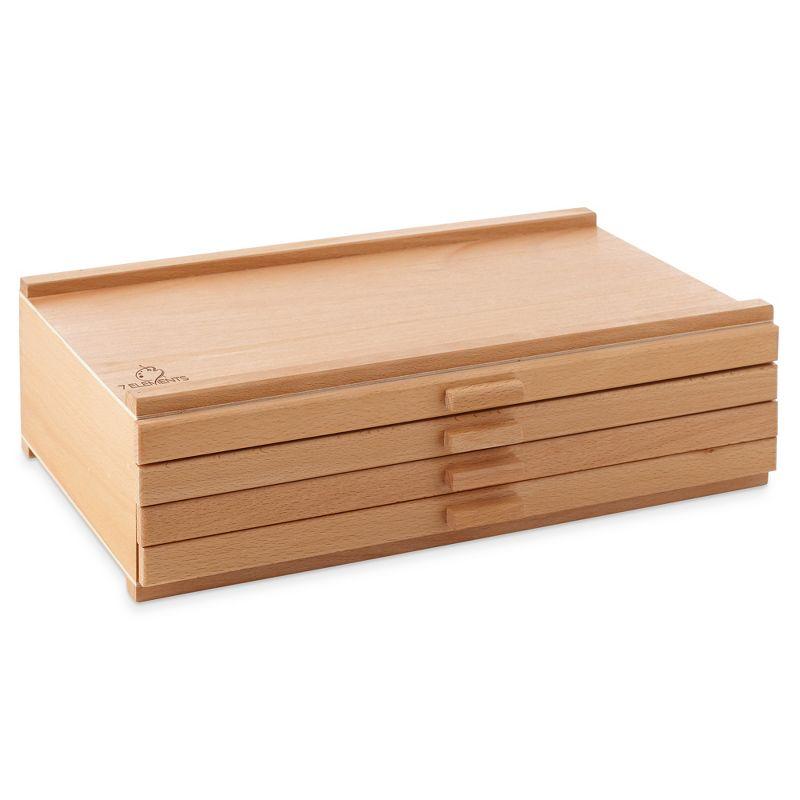 7 Elements Wooden Artist Storage Supply Box for Pastels, Pencils, Pens, Markers, Brushes and Tools