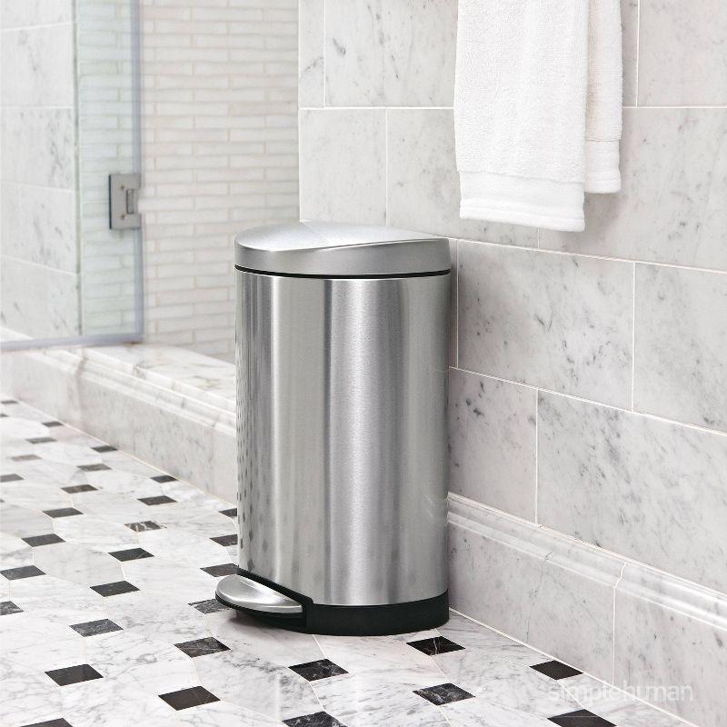 Compact Brushed Stainless Steel Semi-Round Trash Can with Pedal, 1.6 Gal