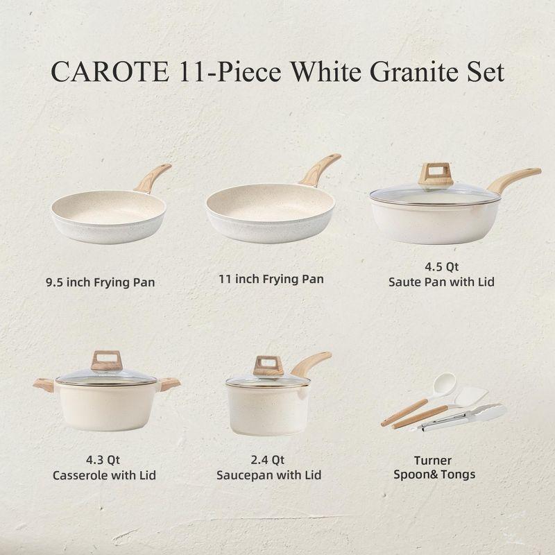 CAROTE Pots and Pans Set Nonstick, White Granite Induction Kitchen Cookware Set, 11 Pcs