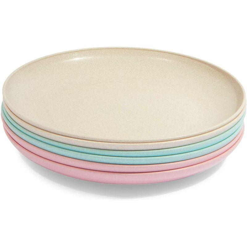 Okuna Outpost Set of 6 Unbreakable Wheat Straw Cereal Dinner Plates Set for Kids, 8 In, 3 Colors