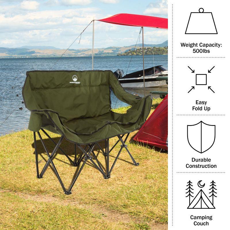 Olive Green Folding Loveseat Camping Chair with Armrests