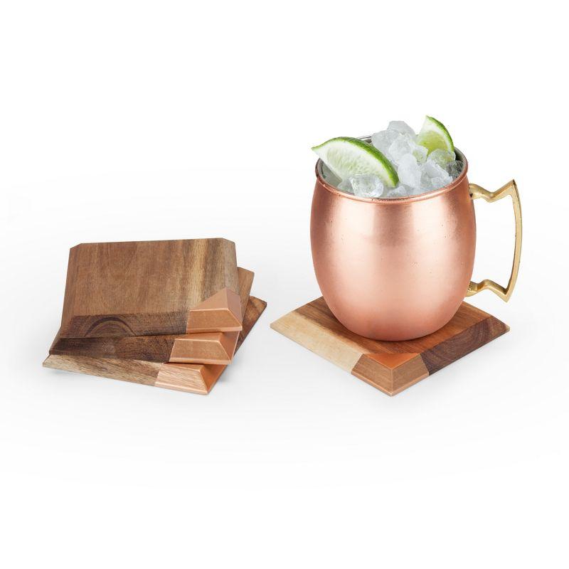 Twine Metallic Dipped Wood Coasters for Coffee Table, Unique Decor Drink Coasters with Copper Accents, Housewarming Gift Home Decor Coaster Set of 4