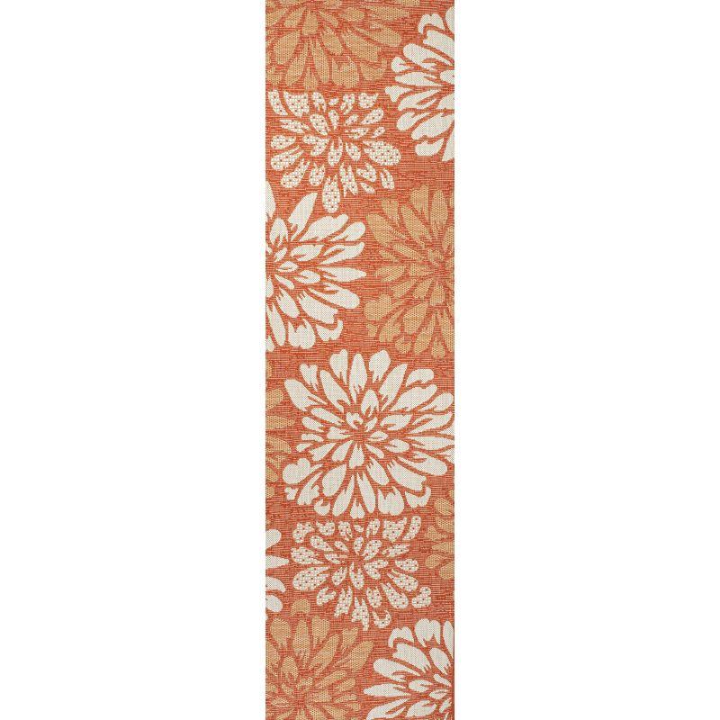 2' x 8' Zinnia Modern Floral Textured Weave Indoor/Outdoor Runner Rug, Orange/Cream - JONATHAN Y