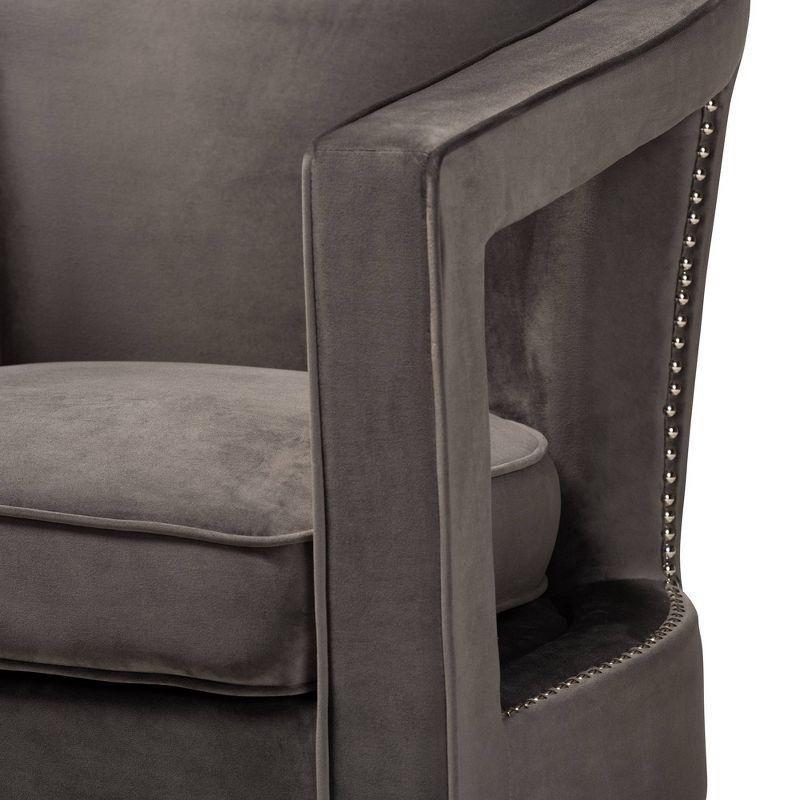 Elegant Grey Velvet Barrel Accent Chair with Gold Metal Base